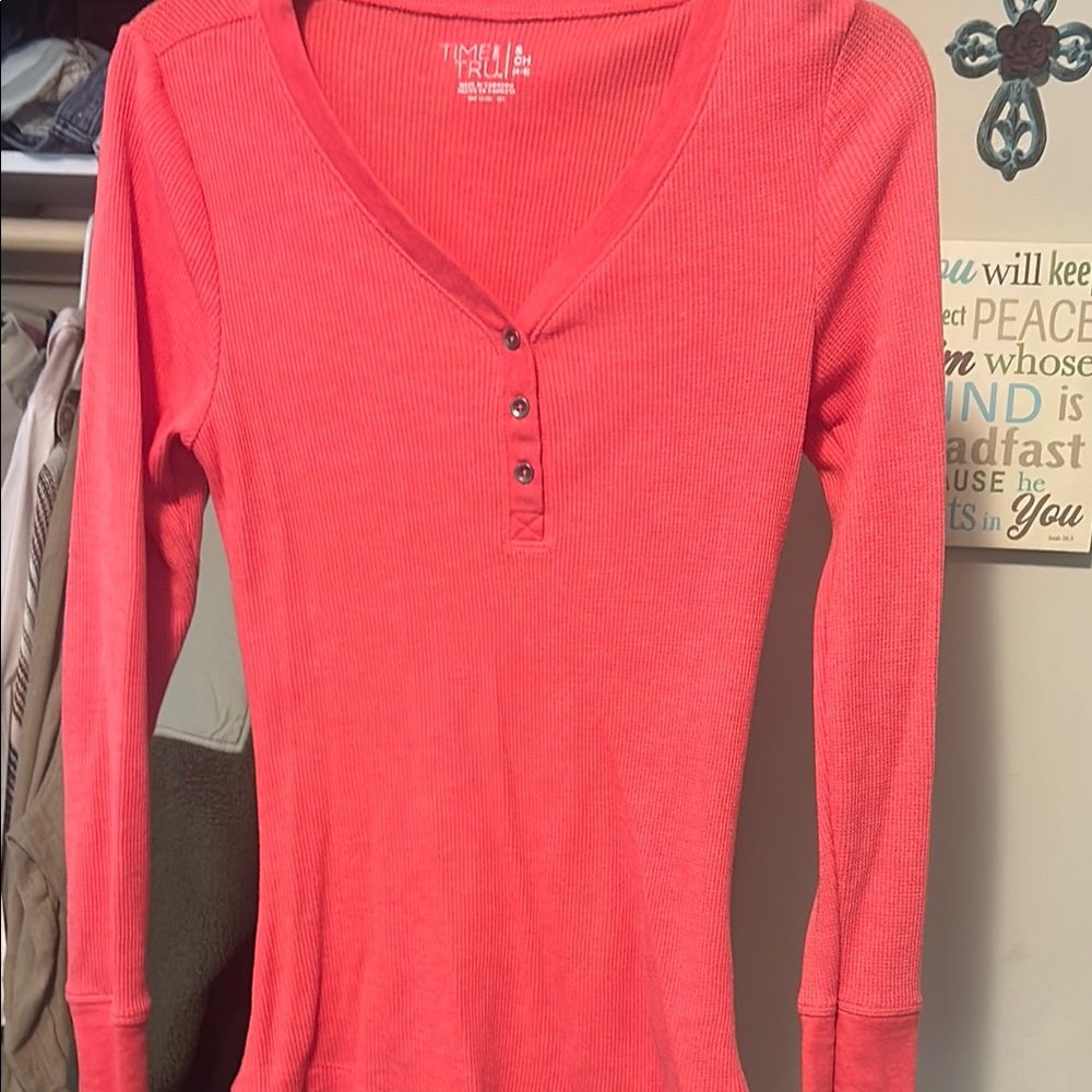Time and Tru Pink Fitted Long Sleeve Top